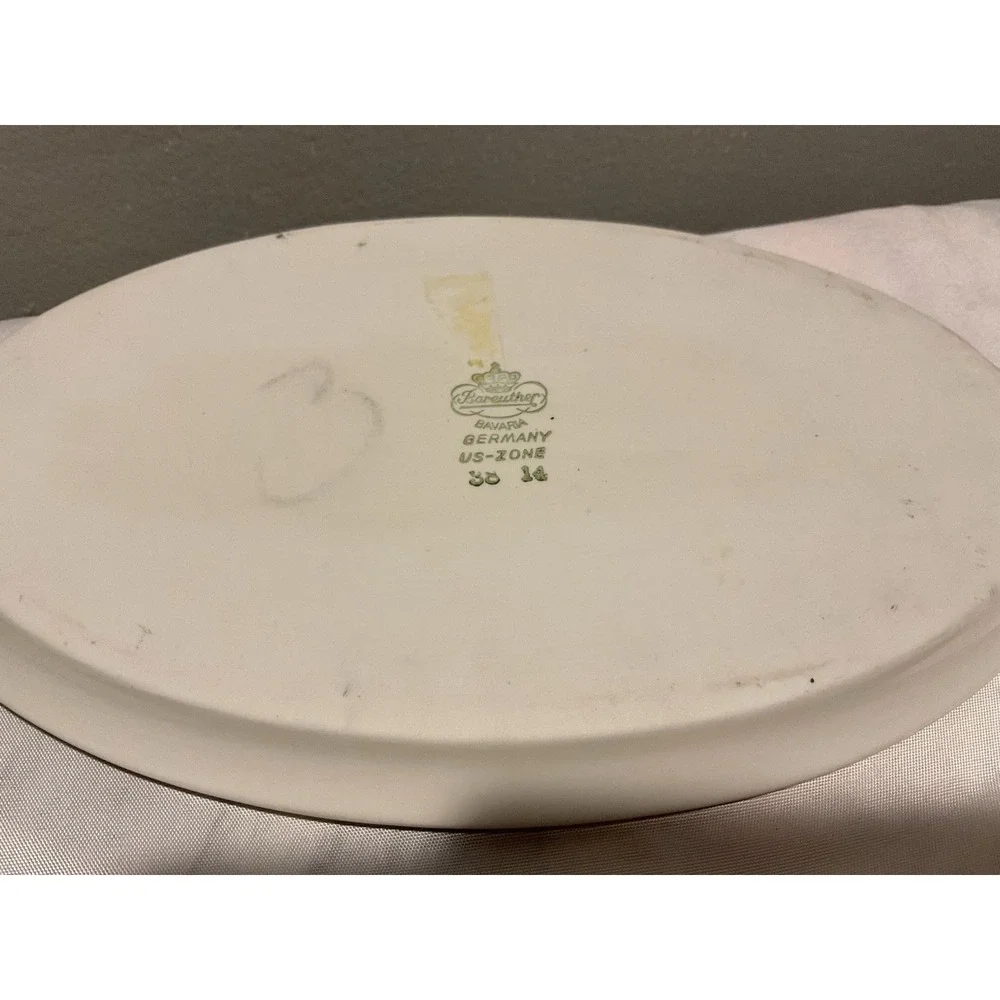 Vintage Bareuther Bavaria Germany Rose Oval Dish w/Gold‎ Trim